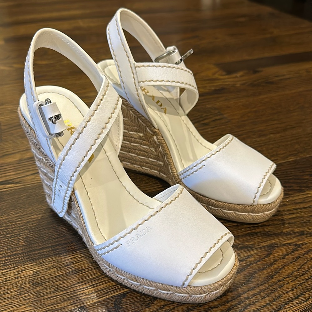 COPY - Prada preowned wedges- white- excellent condition.